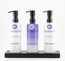 Load image into Gallery viewer, Black Triple 12 oz Cylinder Amenity Carriage Kit | Luxury Hotel Countertop Dispenser | Aquamenities