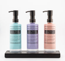 Load image into Gallery viewer, Black Triple 12 oz Cylinder Amenity Carriage Kit | Luxury Hotel Countertop Dispenser | Aquamenities