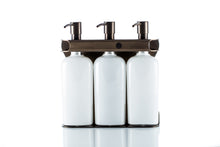 Load image into Gallery viewer, Bronze PVD Stainless Steel Triple 9oz Oval Bottle Amenity Fixture
