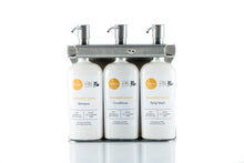 Load image into Gallery viewer, Brushed Stainless Steel Triple Oval Bottle Amenity Fixture