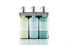 Load image into Gallery viewer, Brushed Stainless Steel Triple Oval Bottle Amenity Fixture