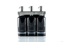 Load image into Gallery viewer, Brushed Stainless Steel Triple Oval Bottle Amenity Fixture