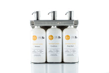 Load image into Gallery viewer, Brushed Stainless Steel Triple Oval Bottle Amenity Fixture