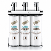 Load image into Gallery viewer, Polished Triple 12 oz Cylinder Amenity Dispenser Kit
