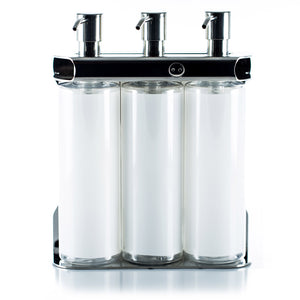 Triple Amenity Fixture with 12 ounce cylinder bottles