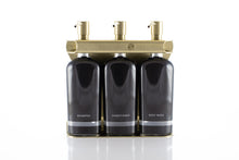 Load image into Gallery viewer, Brushed Gold PVD  Stainless Steel Triple 9oz Oval Bottle Amenity Fixture
