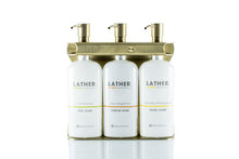 Load image into Gallery viewer, Brushed Gold PVD  Stainless Steel Triple 9oz Oval Bottle Amenity Fixture
